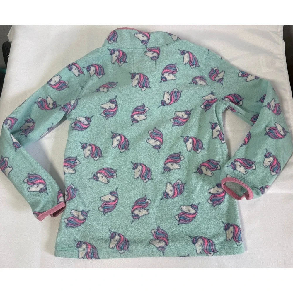 Oshkosh B'Gosh Girls Fleece Pullover 6X Aqua Blue Unicorn Print Quarter Zip Fall
